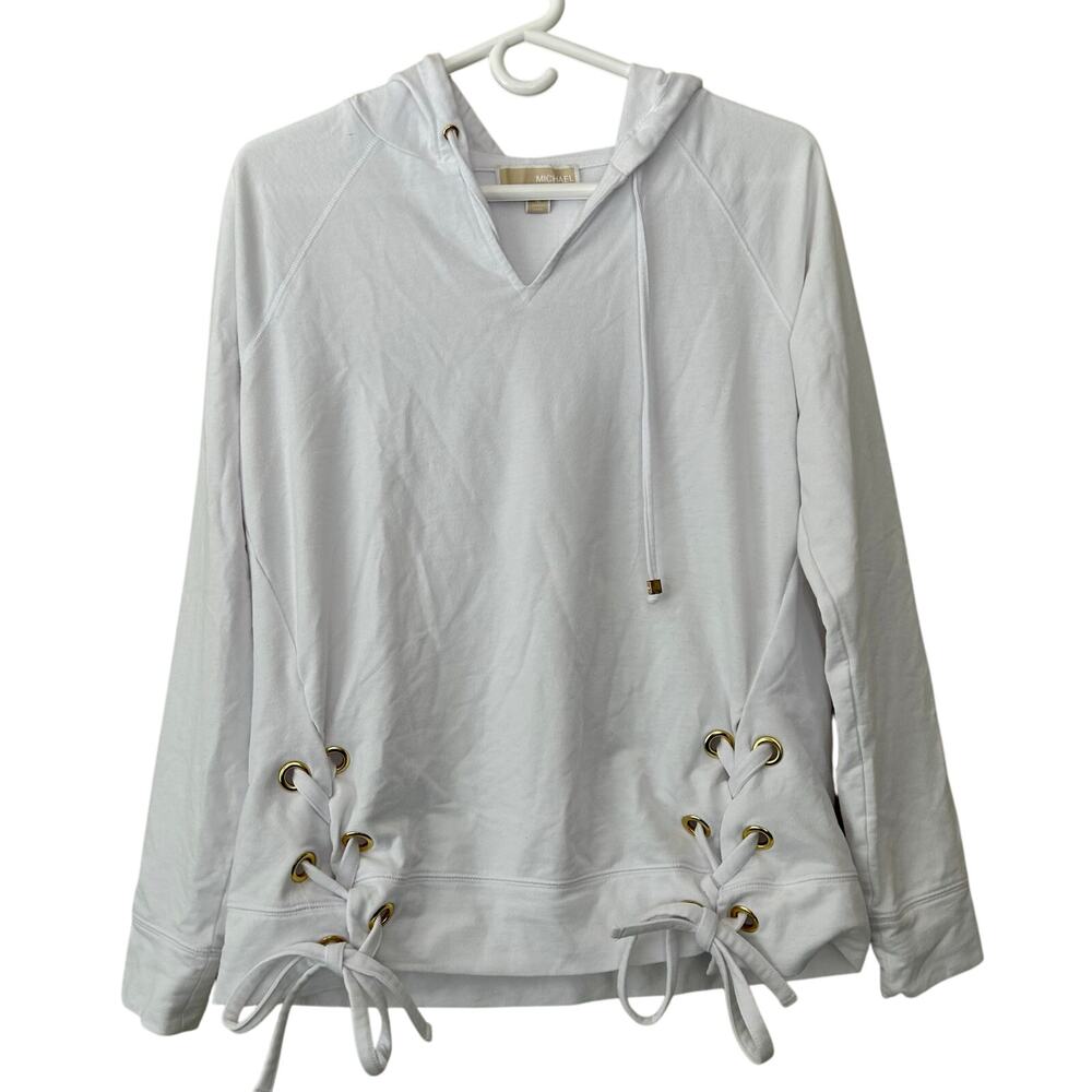 Michael Kors hooded lace up sides shirt classic beach nautical vacation white M